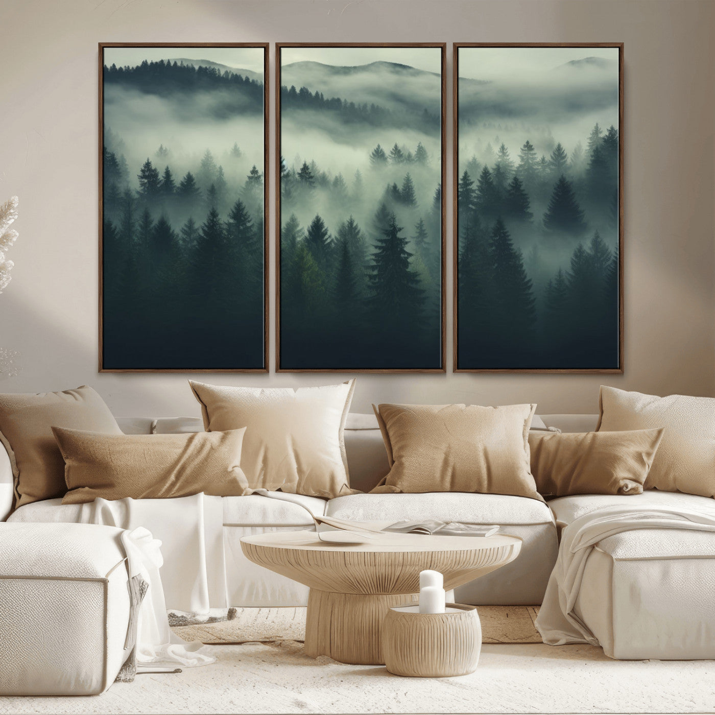 MGV-FC-48X32-3P - Misty Forest Wall Art Premium Canvas Print a Foggy and Serene Atmosphere