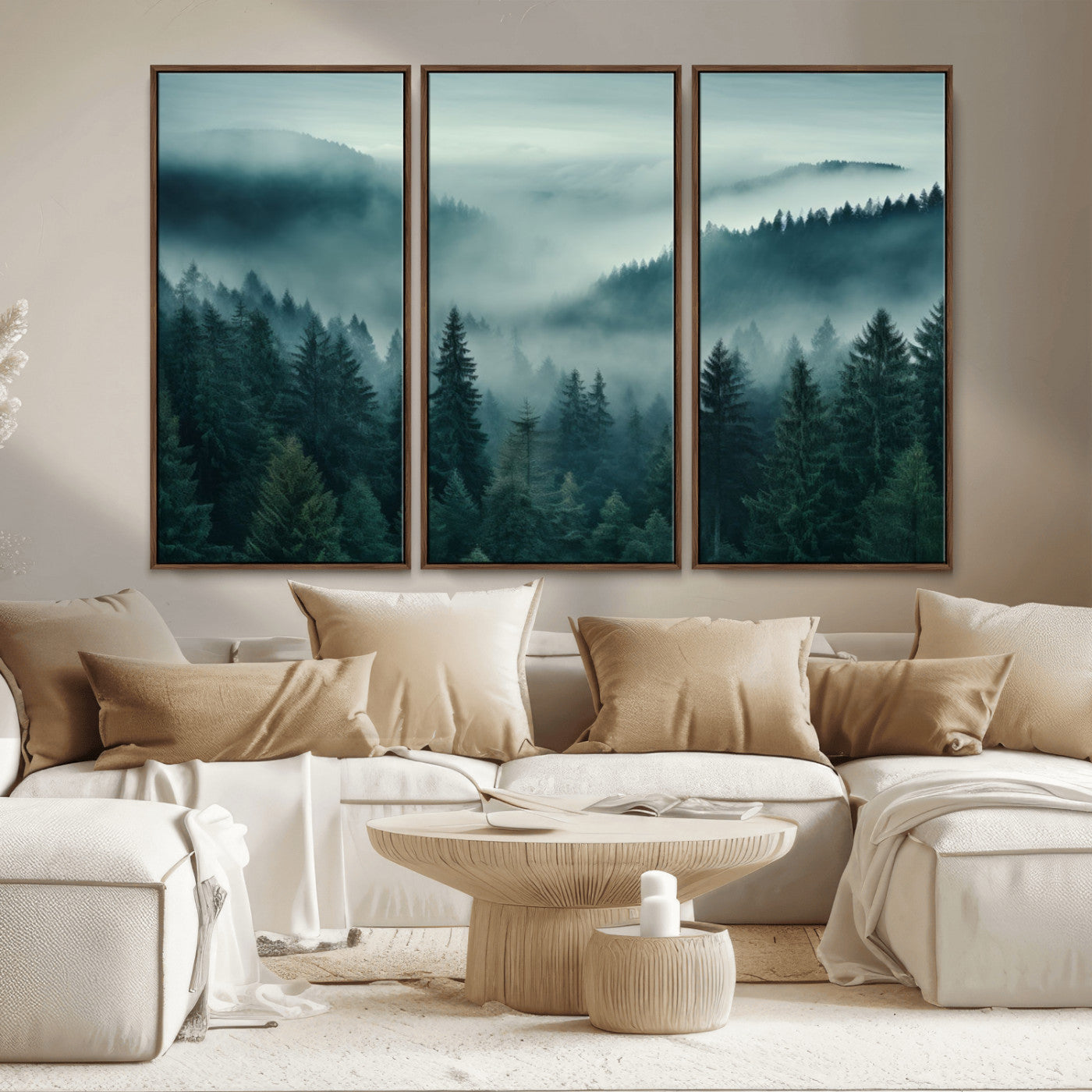 MGV-FC-48X32-3P - Captivating Misty Foggy Forest Wall Art Premium Canvas Print