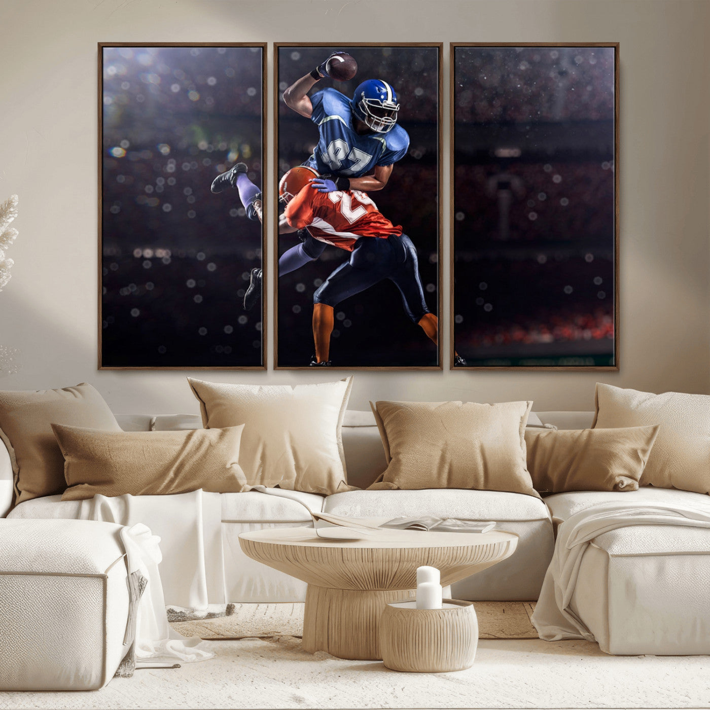 76491-MGV-FC-48X32-3P_Walnut-American Football Wall Art Canvas Print, Stadium Sport Wall Art Print