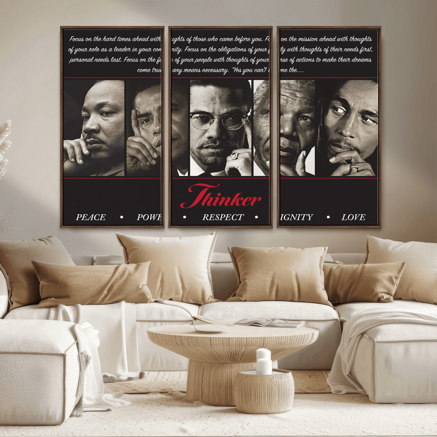 MGV-FC-48X32-3P - Thinkers of Wall Art Canvas Print - Inspirational Wall Art Featuring Icons of Peace, Power, and