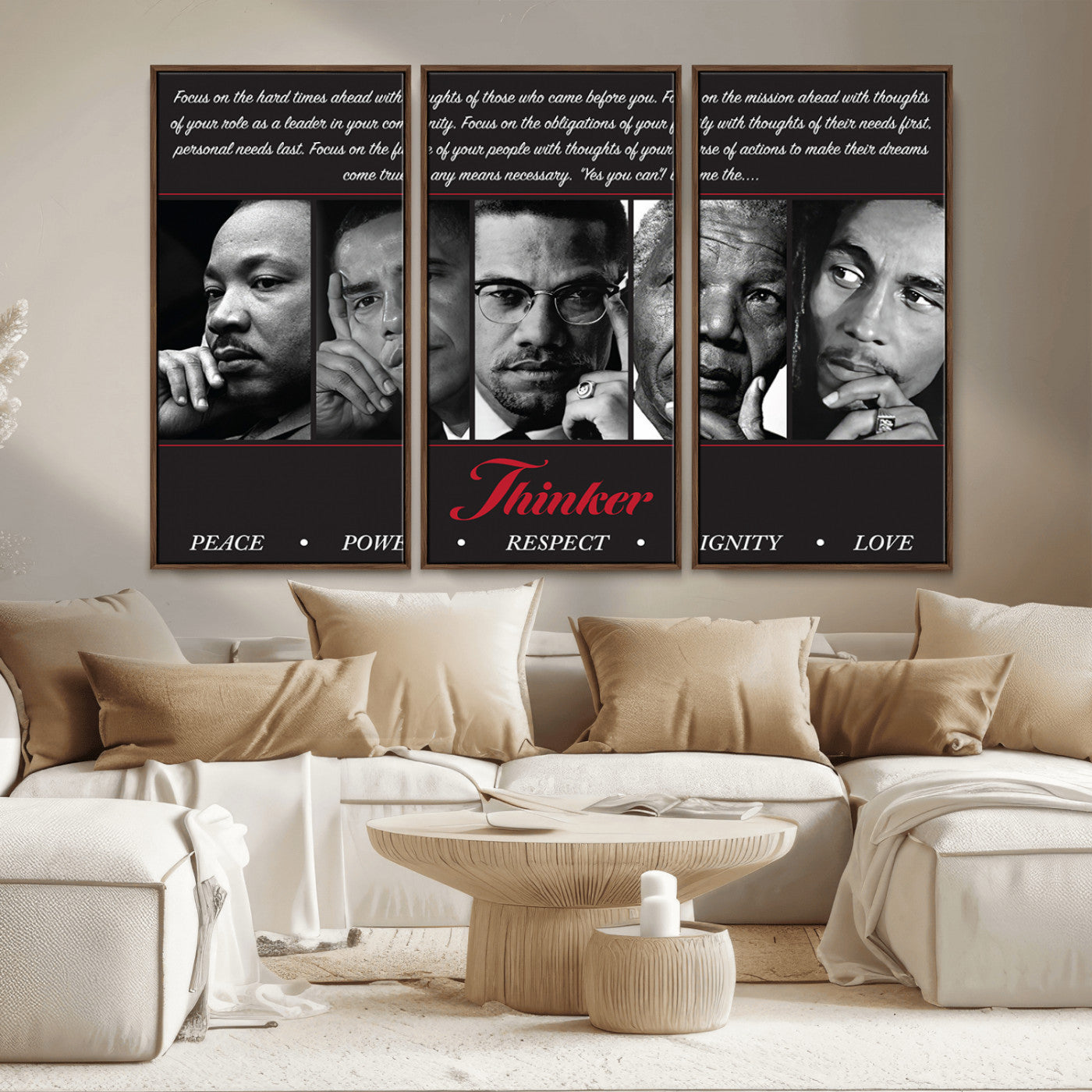 MGV-FC-48X32-3P - Thinker Peace Power Respect Dignity Wall Art | Thinkers of Changel Wall Art Featuring Icons of