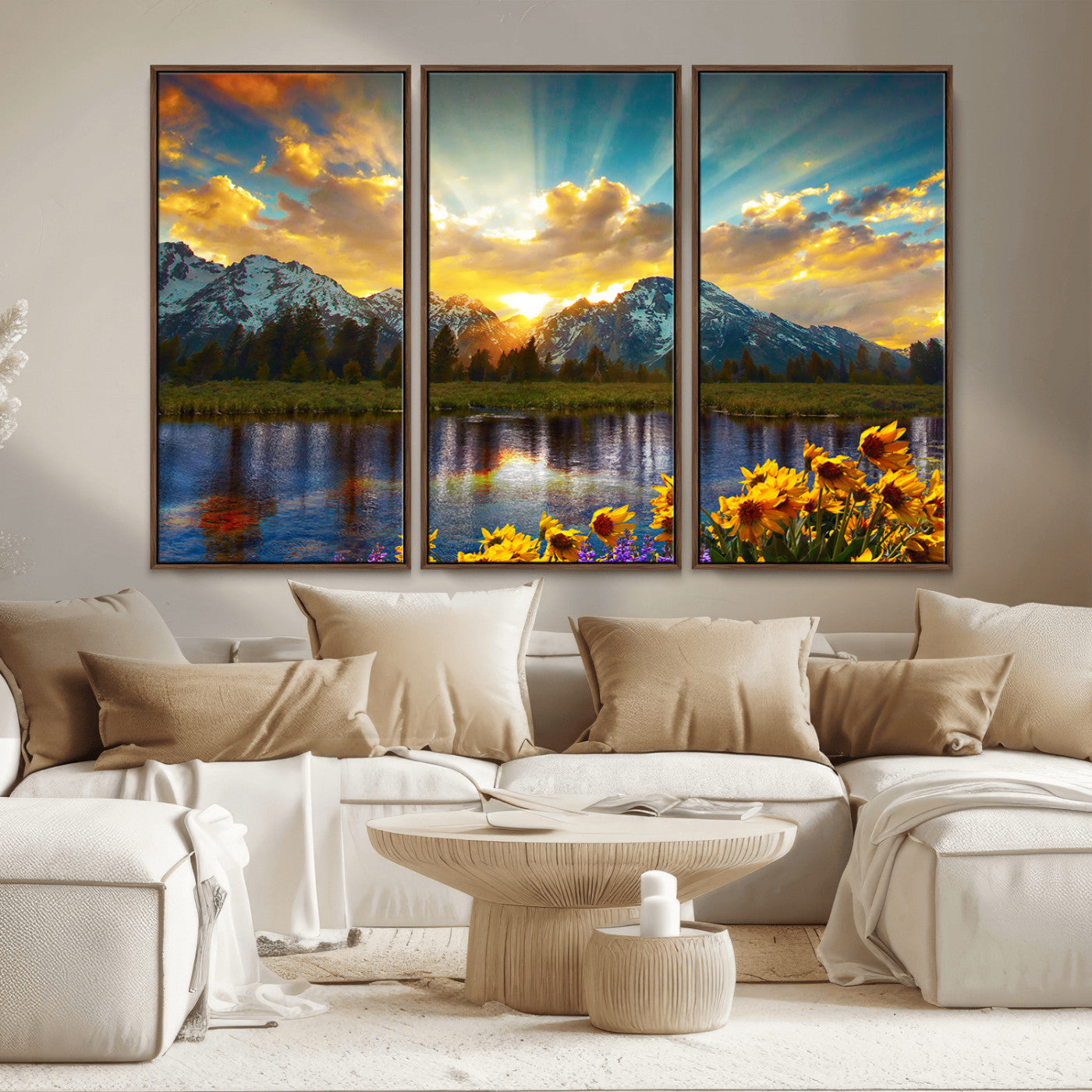 MGV-FC-48X32-3P - Grand Teton Park Amazing Mountain Landscape Sunset Wall Art Canvas Print