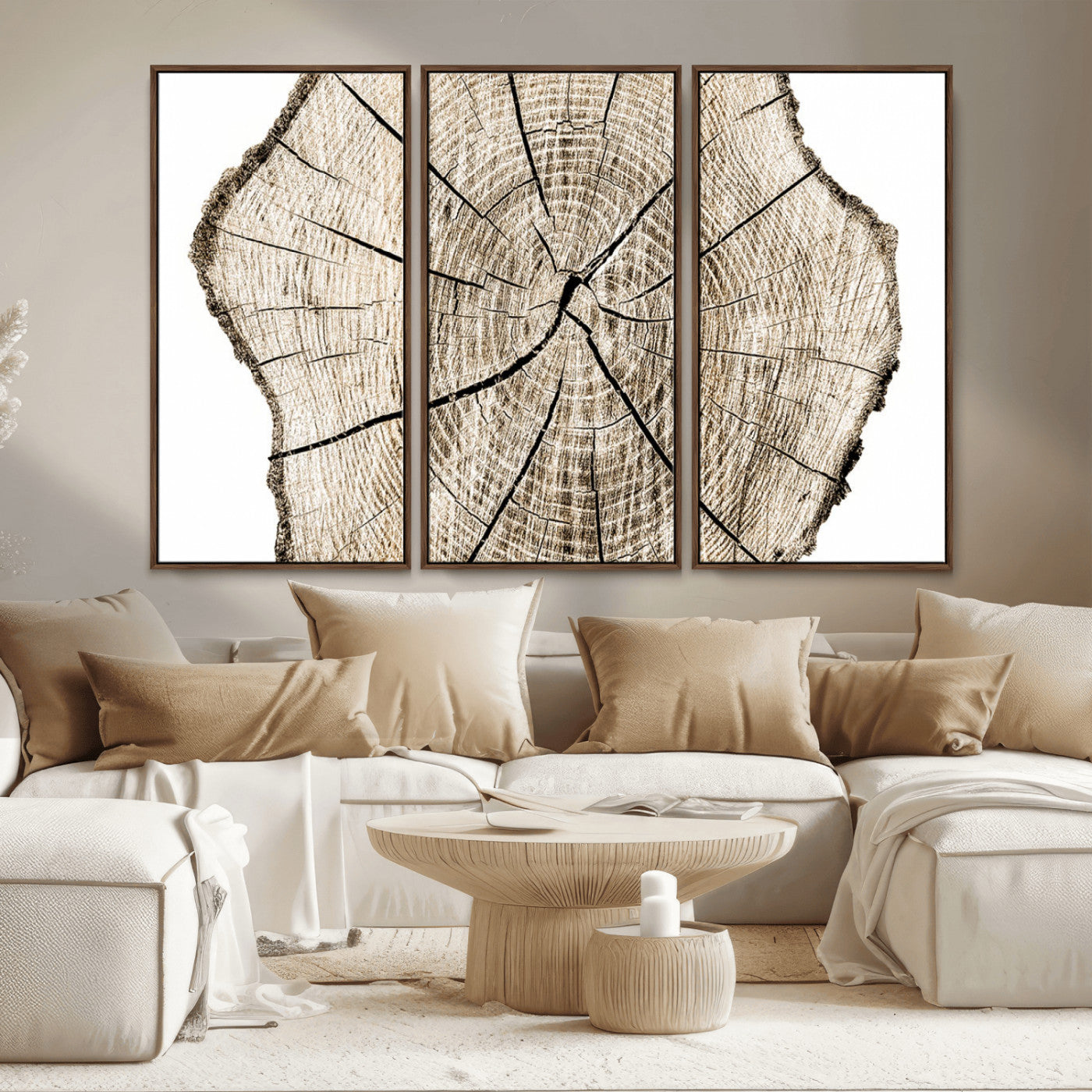 MGV-FC-48X32-3P - Abstract Wood Tree Ring Wall Art - Ready to Hang Minimalist Wooden Design for Rustic & Contemporary