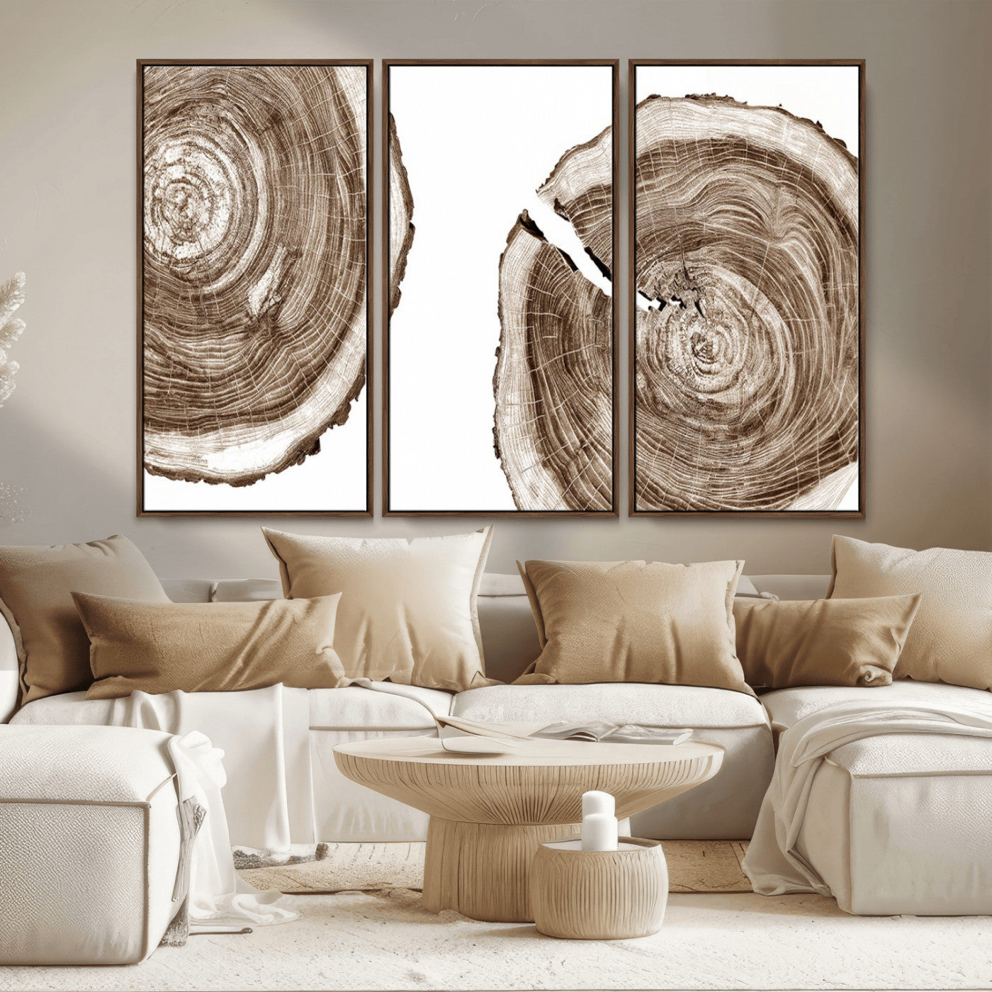 MGV-FC-48X32-3P - Wood Tree Ring Wall Art Canvas Prints, Tree Rings – Minimalist Black and White Wood Art | Triptych