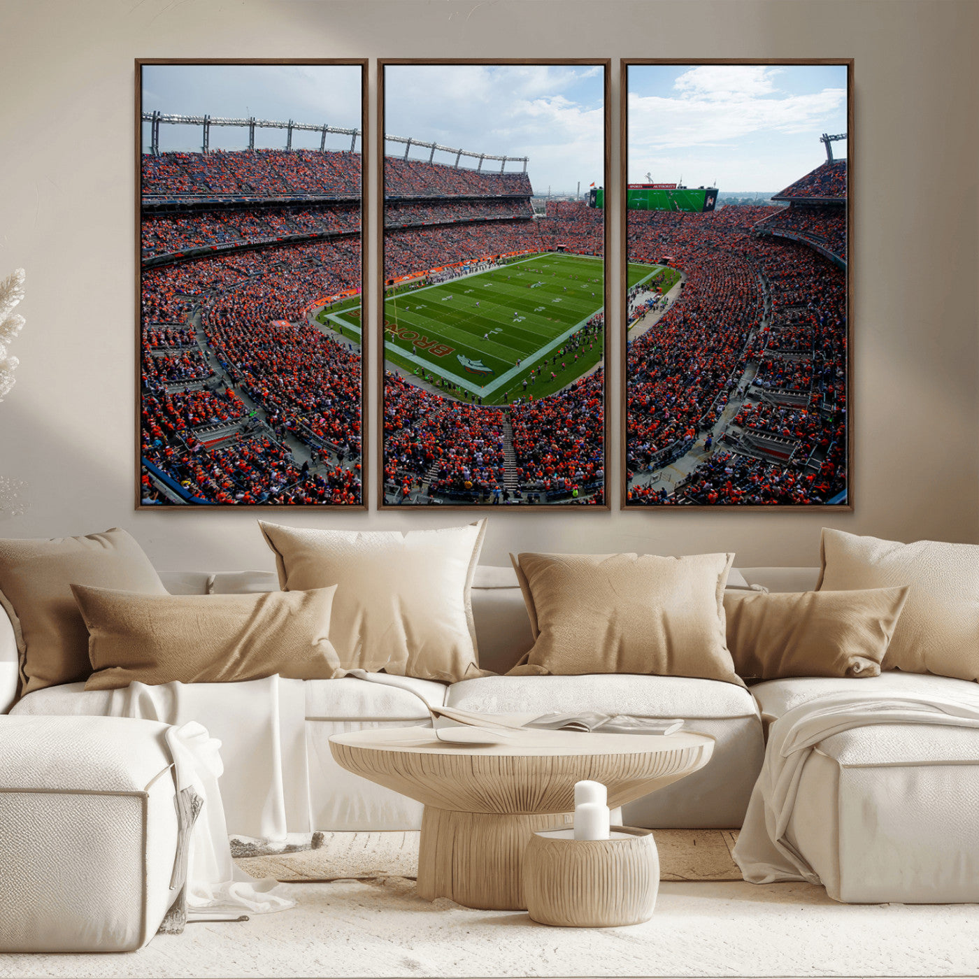 MGV-FC-48X32-3P - Denver Broncos Football Team Print - Empower Field Mile High Stadium Wall Art Canvas Print