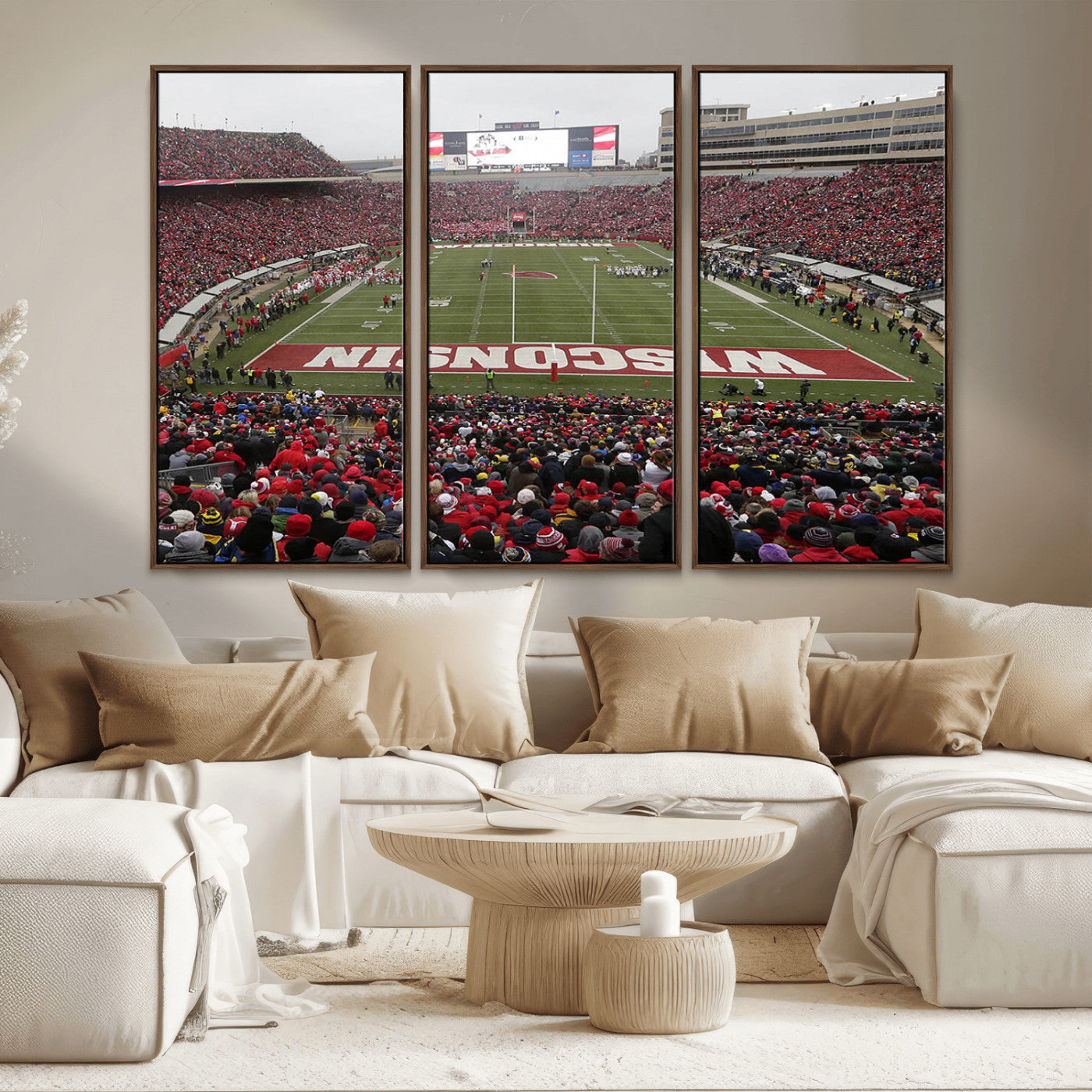 MGV-FC-48X32-3P - Wisconsin Badgers Team Print Canvas - Madison Camp Randall Stadium Wall Art Canvas Print
