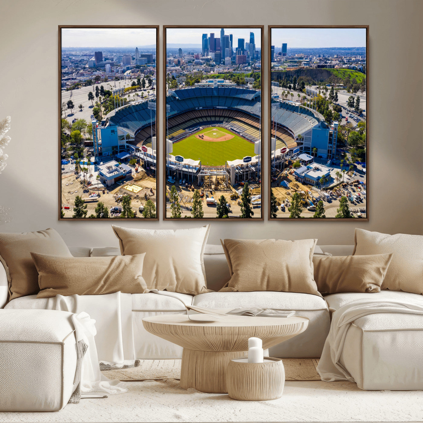 MGV-FC-48X32-3P - Los Angeles Dodgers Dodger Stadium Wall Art Canvas Print - MLB Baseball Stadium, Framed Los Angeles