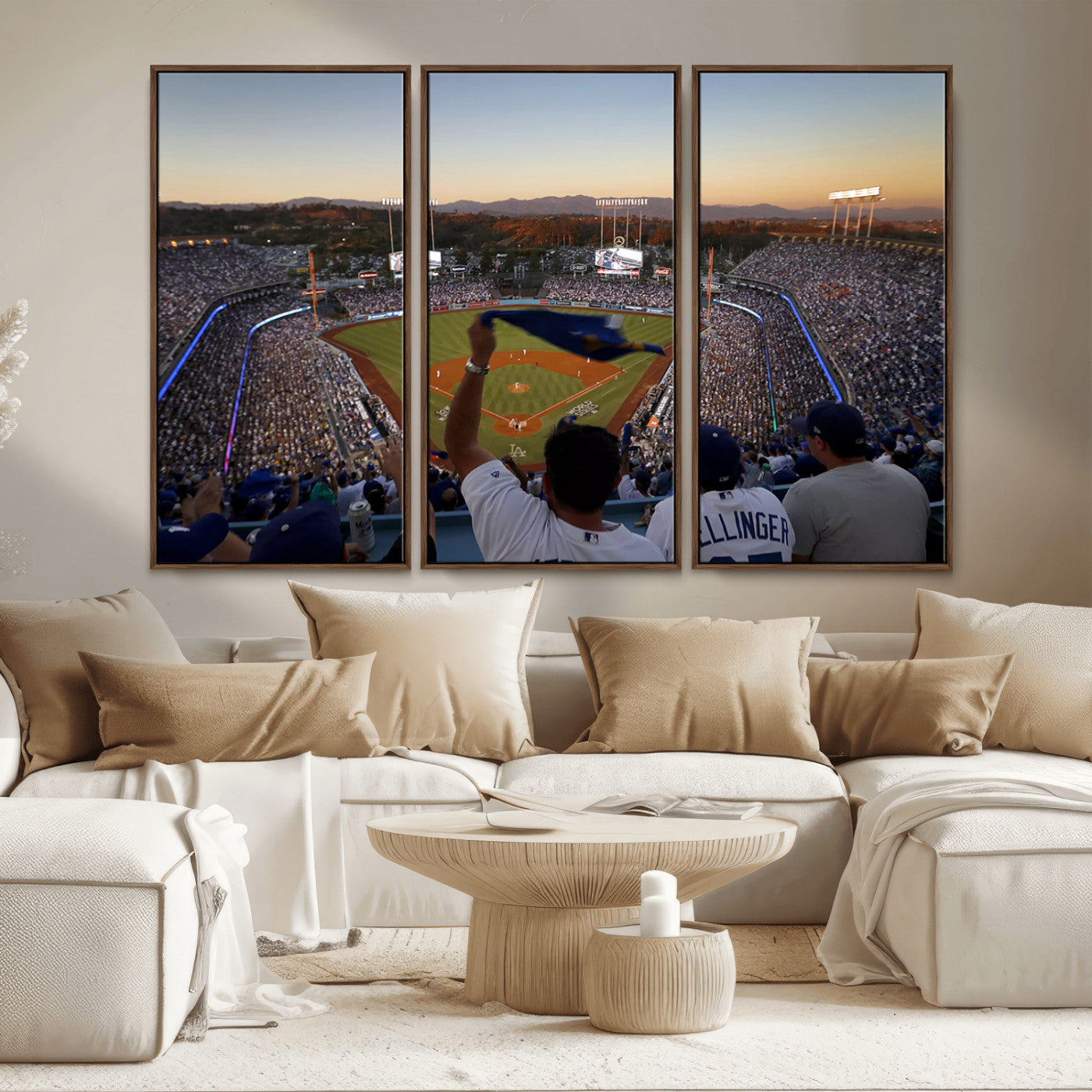 MGV-FC-48X32-3P - Dodger Stadium Sunset Game Triple Canvas Wall Art - Los Angeles Dodgers MLB Match