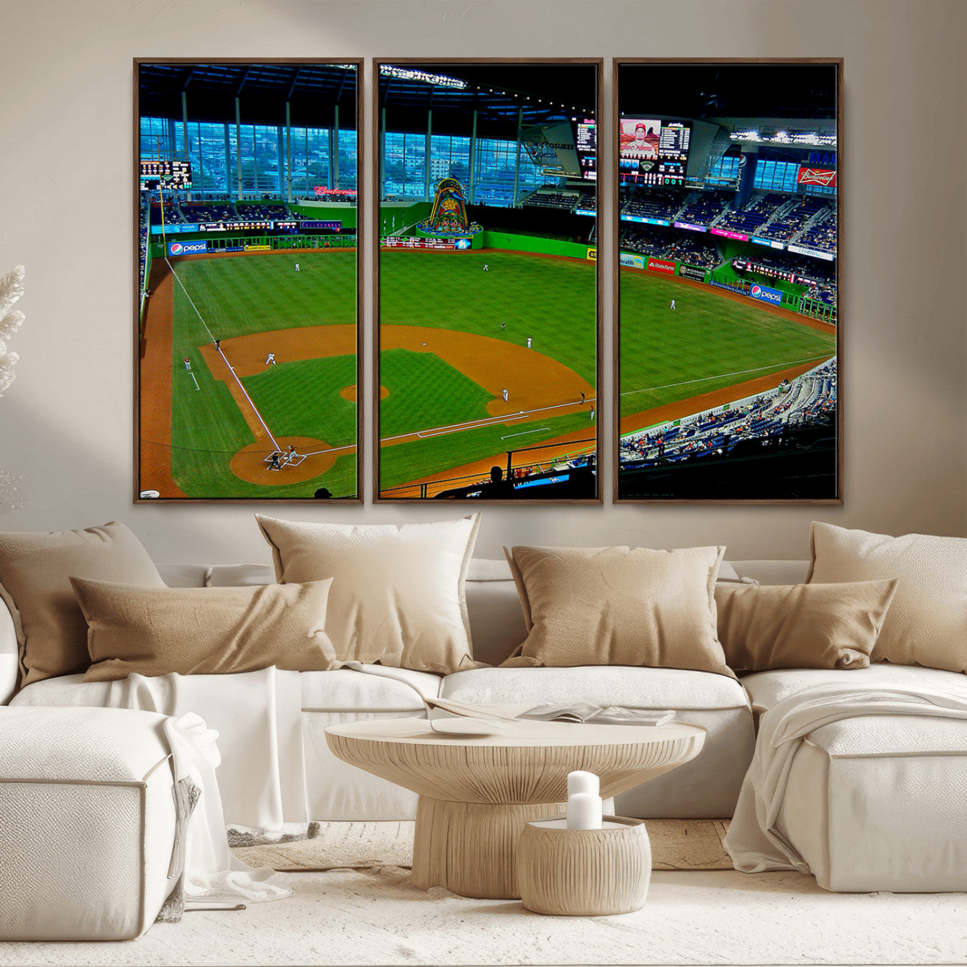 MGV-FC-48X32-3P - Miami Marlins Baseball Team Print - Miami LoanDepot Park Stadium Wall Art Canvas Print