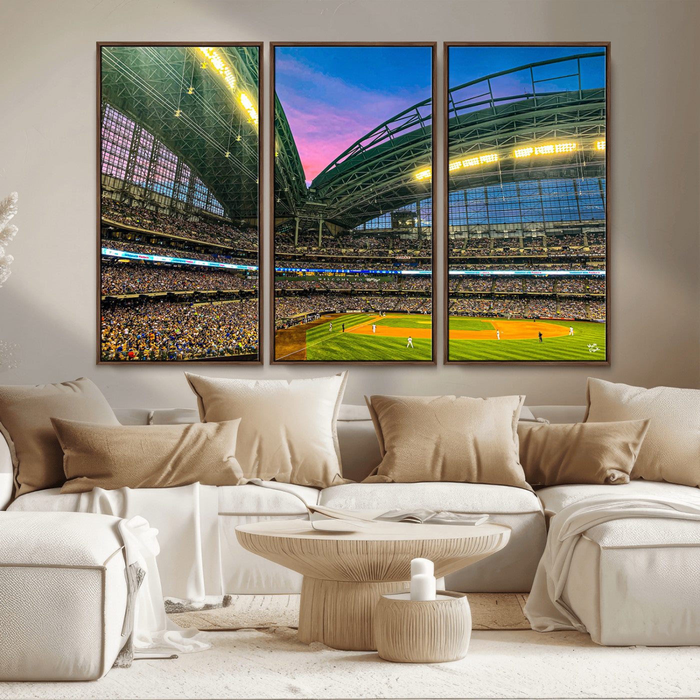 MGV-FC-48X32-3P - Milwaukee Brewers Baseball Team Print Canvas- American Family Field Stadium Wall Art Canvas Print