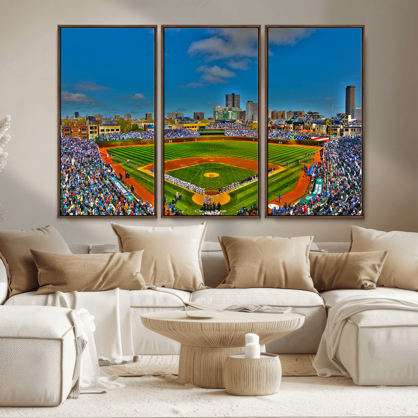 MGV-FC-48X32-3P - Wrigley Field Chicago Cubs Canvas Wall Art - Iconic Baseball Stadium Print for Sports Lovers - Ready