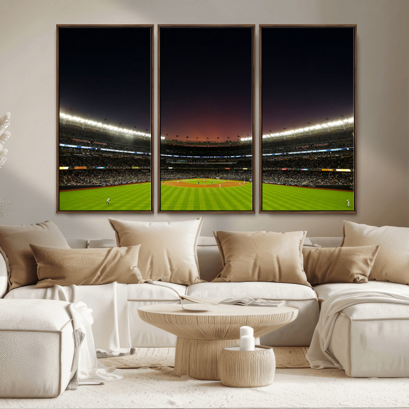 -Yankee Stadium Night Game Triple Canvas, Yankee Stadium Canvas Wall Art - New York Yankees MLB Match