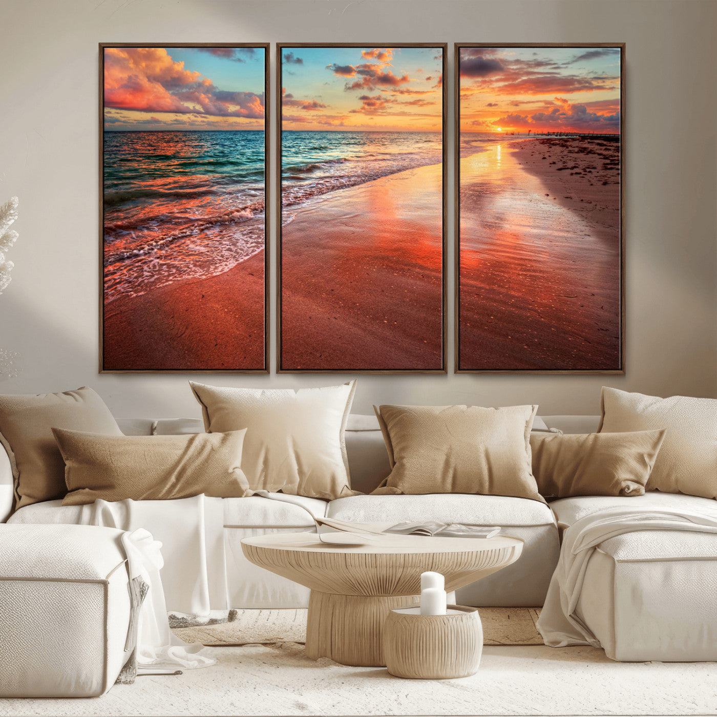 MGV-FC-48X32-3P - Sunset Beach Wall Art | Ocean Canvas Print | Coastal Wall Art | Tranquil Sunset Canvas Print