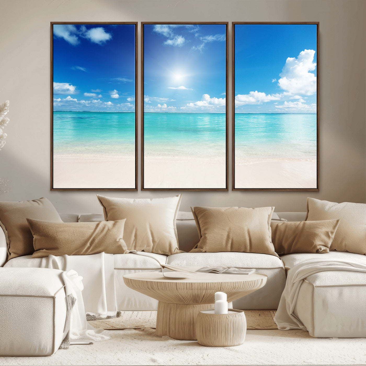 MGV-FC-48X32-3P - Blue Ocean Wall Art Canvas Print - Tranquil Ocean Paradise Triptych Wall Art - Ready to Hang Beach