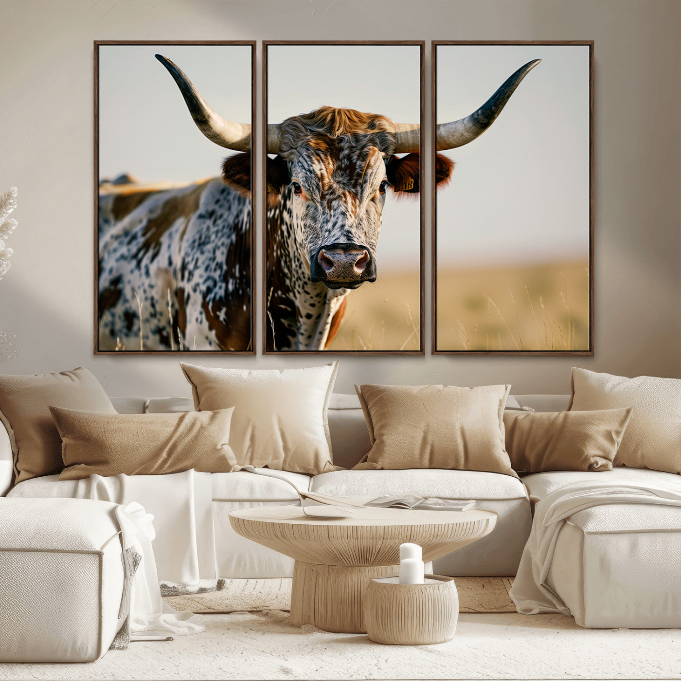 MGV-FC-48X32-3P - Texas Bull Longhorn Wall Art Canvas Print for Farm House Wall Decor, Farmhouse Wall Art Print