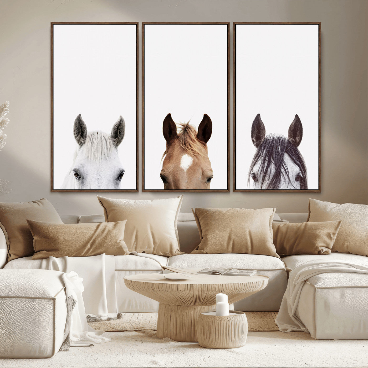 MGV-FC-48X32-3P - Horse Prints Set, Set of 3 Horse Wall Art, Horses Portraits, Farmhouse Wall Art, Farm Animals