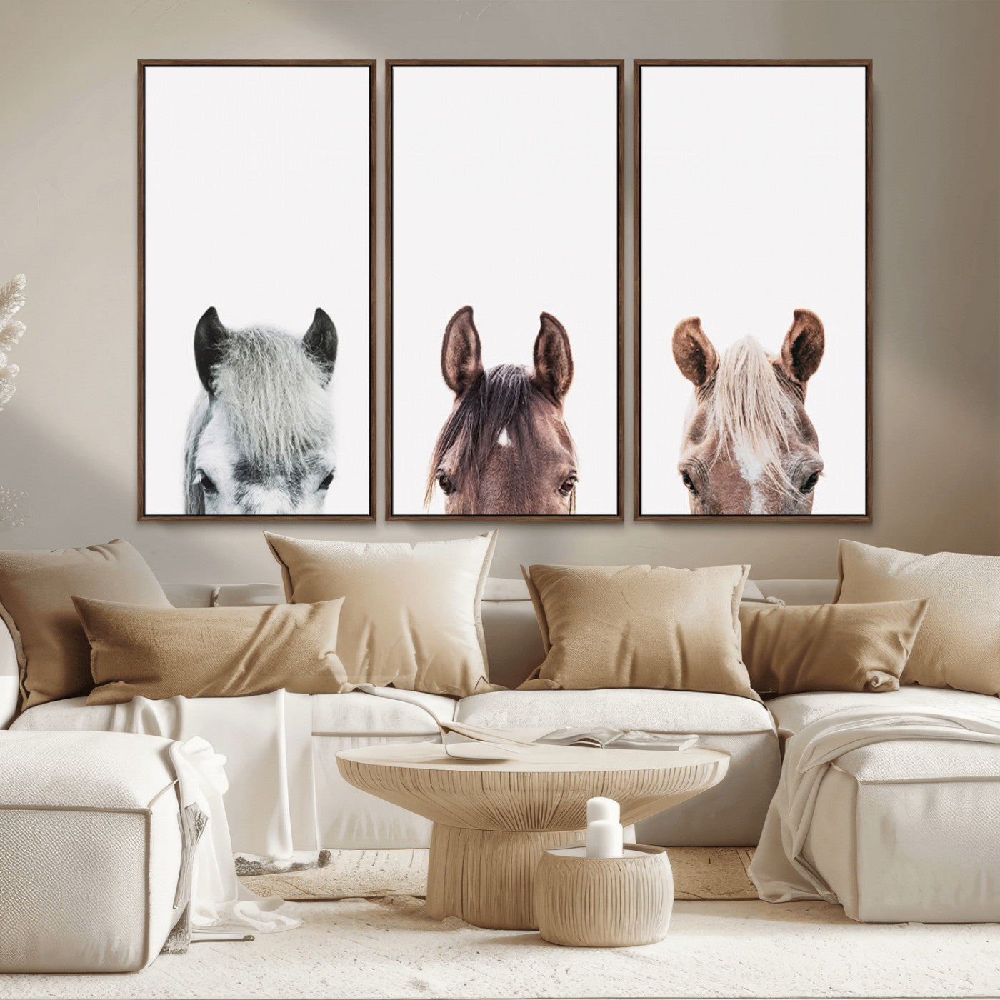 MGV-FC-48X32-3P - Horse Wall Art - Minimalist Horse Triptych Wall Art – Modern 3-Panel Giclée Canvas Featuring Horse