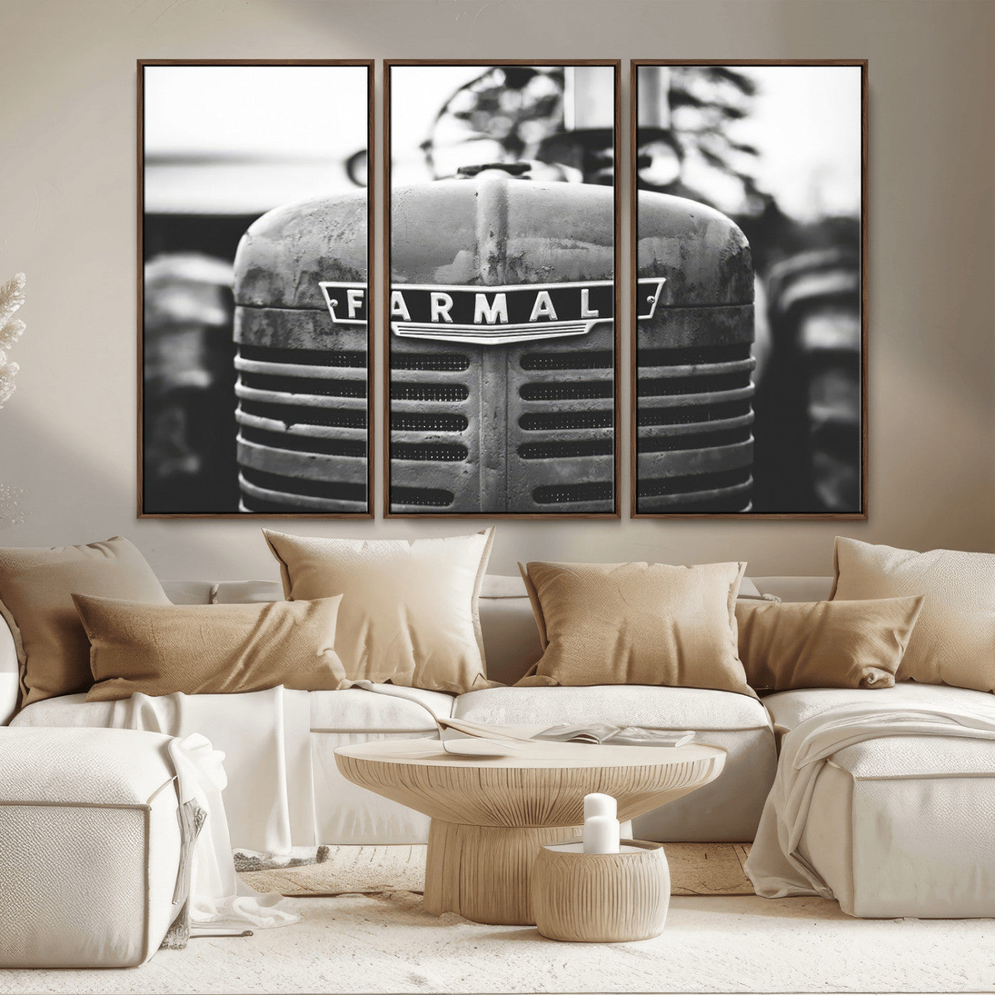 MGV-FC-48X32-3P - Vintage Farmall Tractor Wall Art Canvas Print, Rustic Farmhouse Decor Ready to Hang