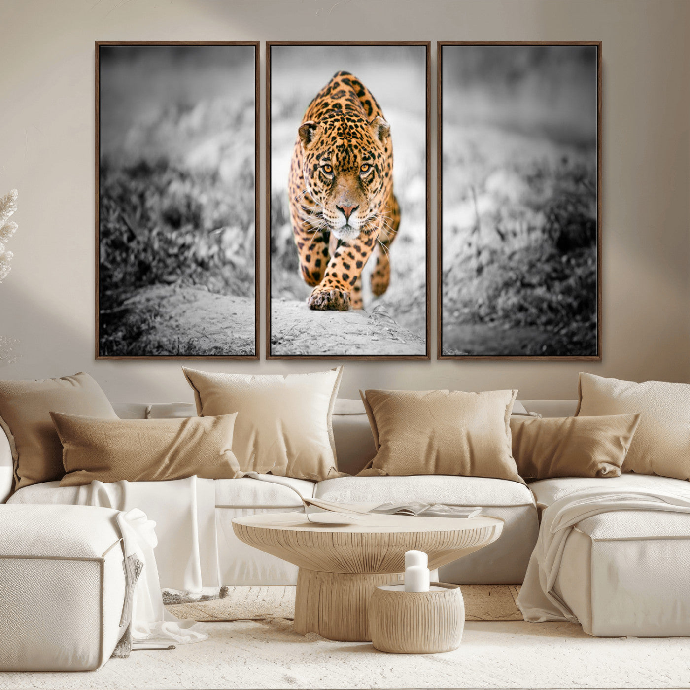 MGV-FC-48X32-3P - Jaguar Wall Art Canvas Print - Majestic Big Cat in Focused Pursuit - Ready to Hang