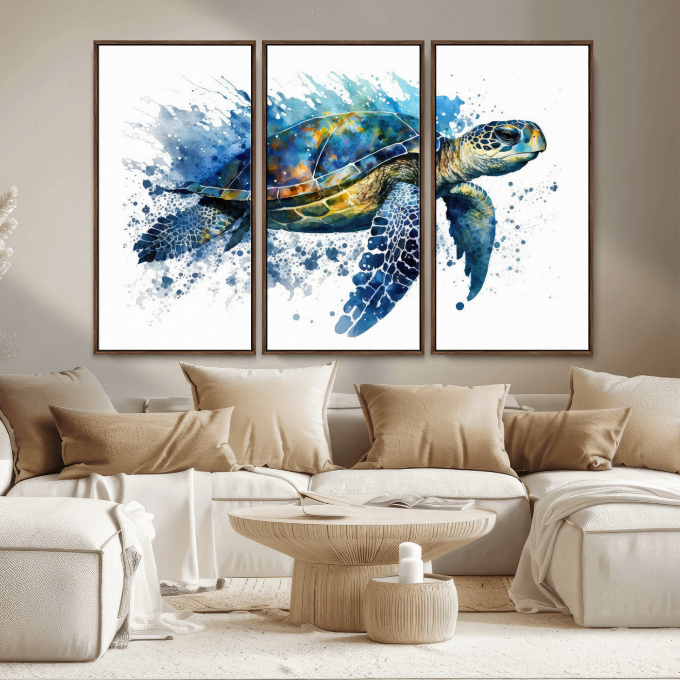 MGV-FC-48X32-3P - Watercolor Turtle Wall Art Canvas Print for Decoration