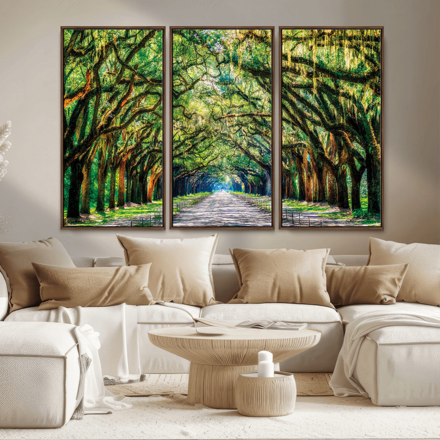 MGV-FC-48X32-3P - Serene Tree Tunnel Wall Art Canvas Print – Pathway Under Canopy of Lush Green Trees, Nature-Inspired