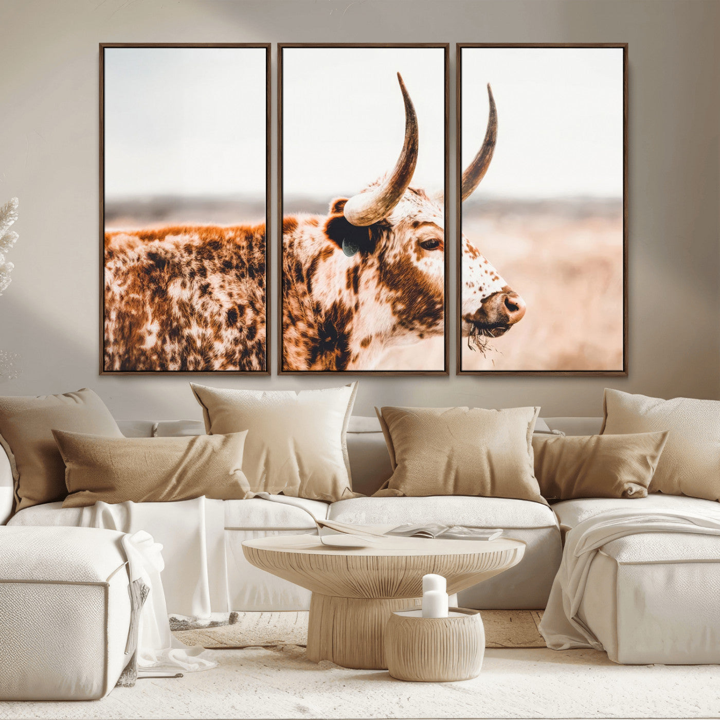 -Speckled Bull Wall Art Canvas Print – Rustic Cow Longhorn Farmhouse Animal Decor – Western Longhorn