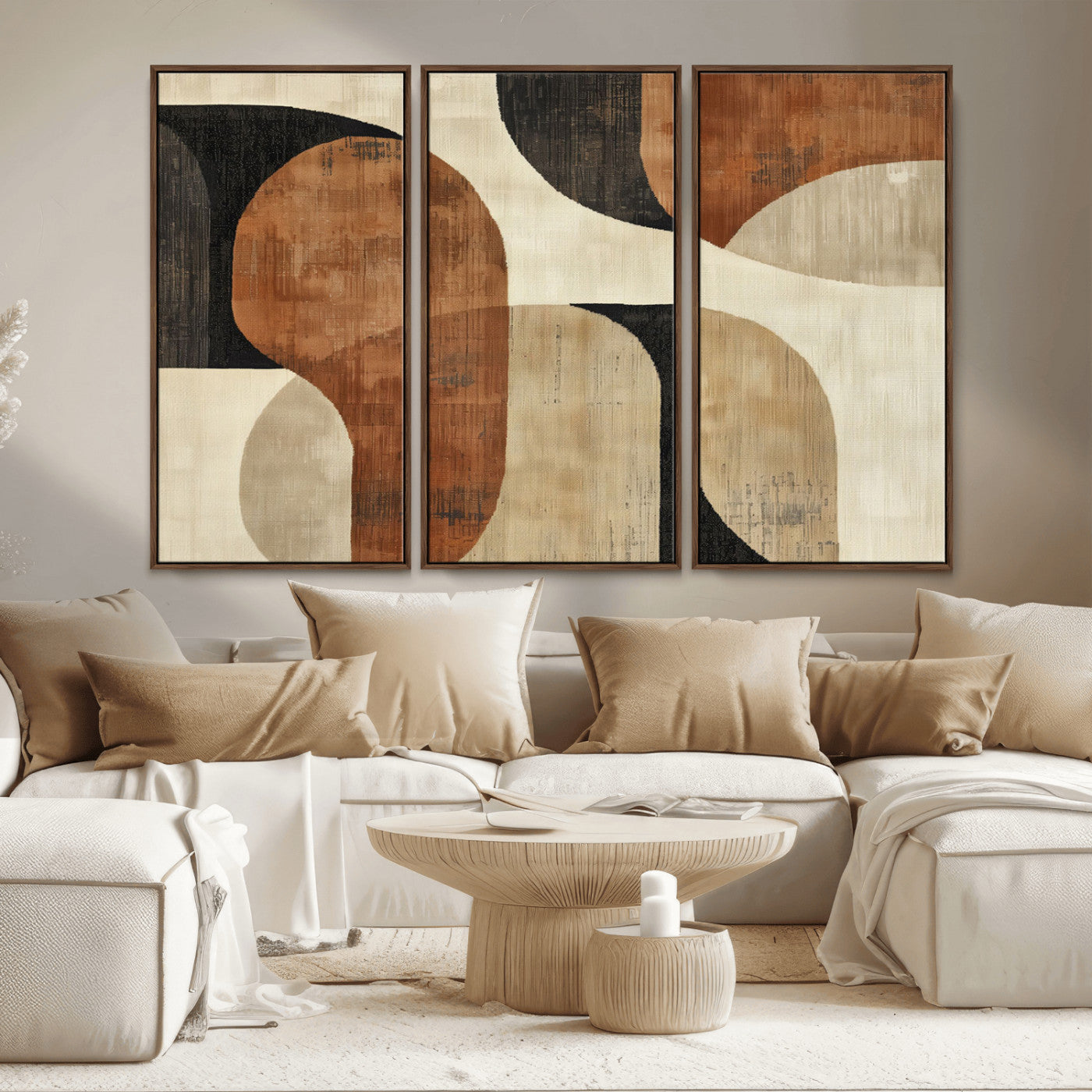 MGV-FC-48X32-3P - Wabi Sabi Abstract Wall Art Canvas Print | Large Minimalist Modern Geometric Wall Decor for Living