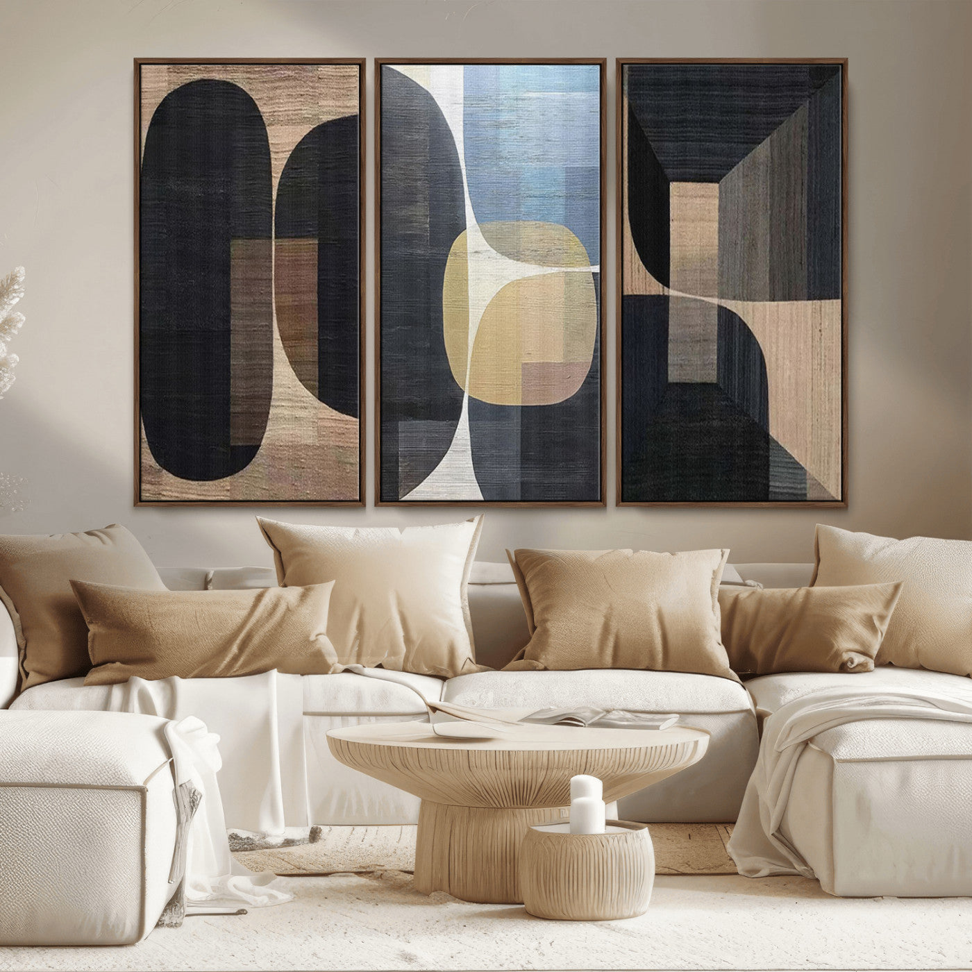 MGV-FC-48X32-3P - Minimalist Wabi Sabi Abstract Geometric Wall Art Canvas Print – Modern Minimalist Shapes – Ready to