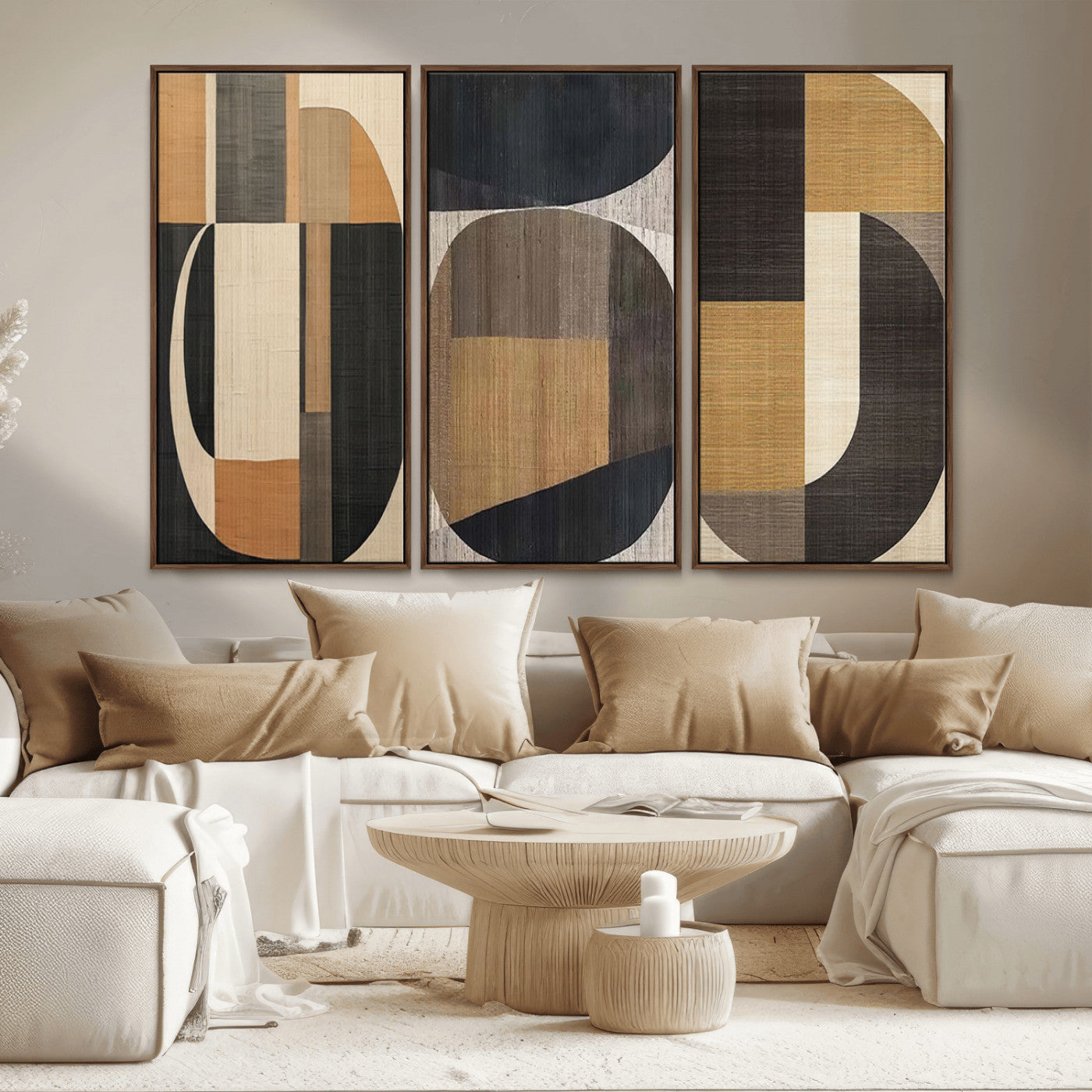 MGV-FC-48X32-3P - Modern Brown Wabi Sabi Abstract Wall Art Canvas Print Set, Minimalist Wall Art