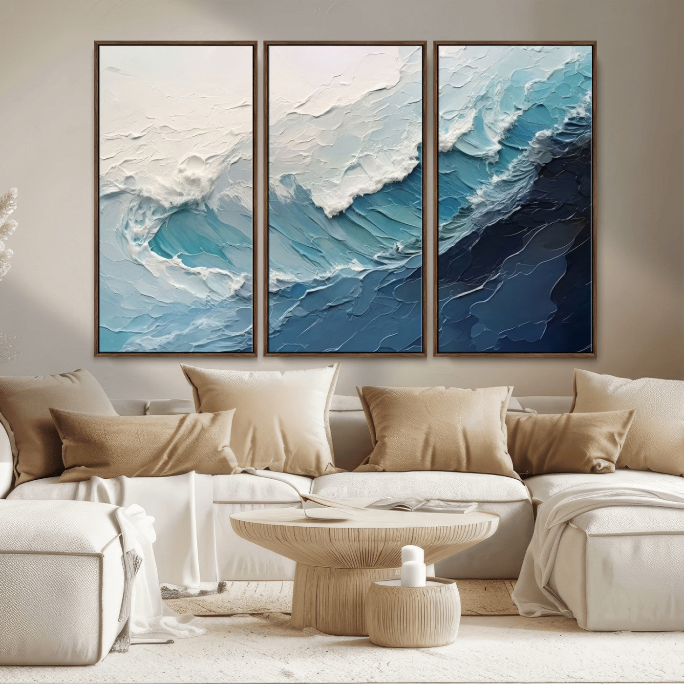 MGV-FC-48X32-3P - Ocean Wave Canvas Wall Art Print - Coastal Wall Decor for Living Room - Large Ocean Wave Wall Art