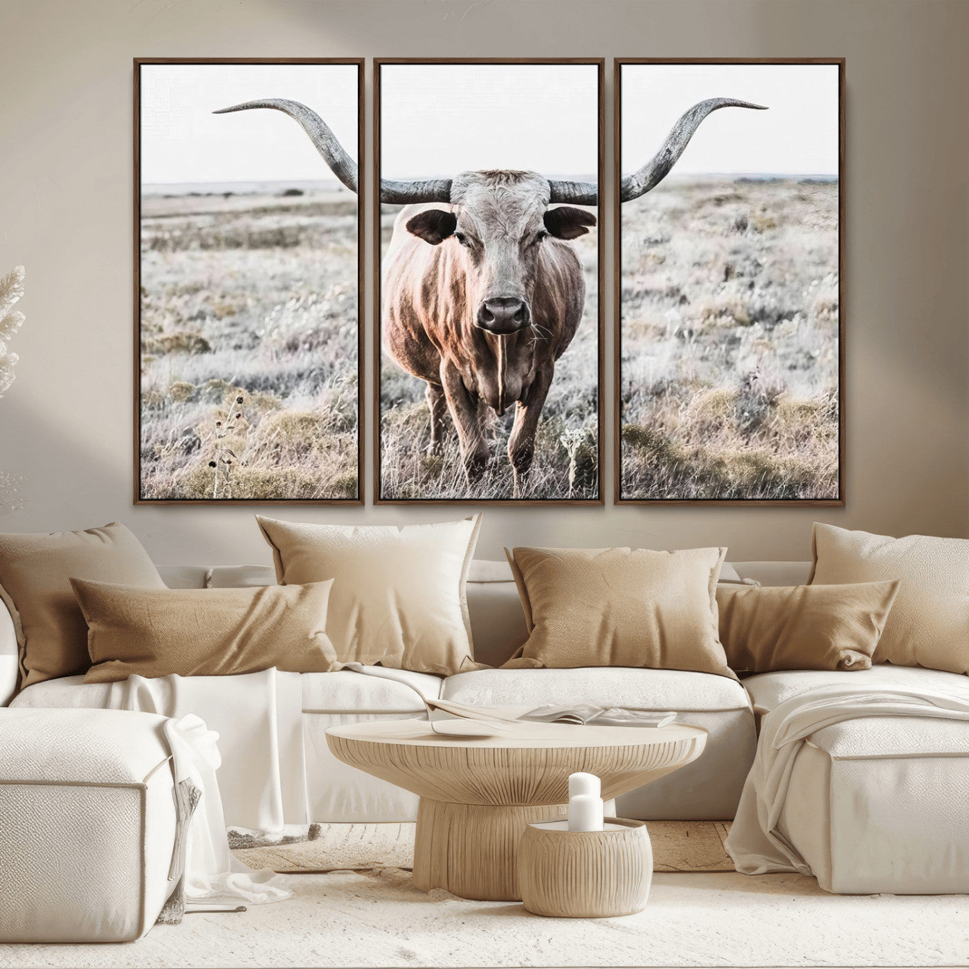 -Rustic Texas Longhorn Wall Art Canvas Print | Western Farmhouse Decor for Living Room or Office,