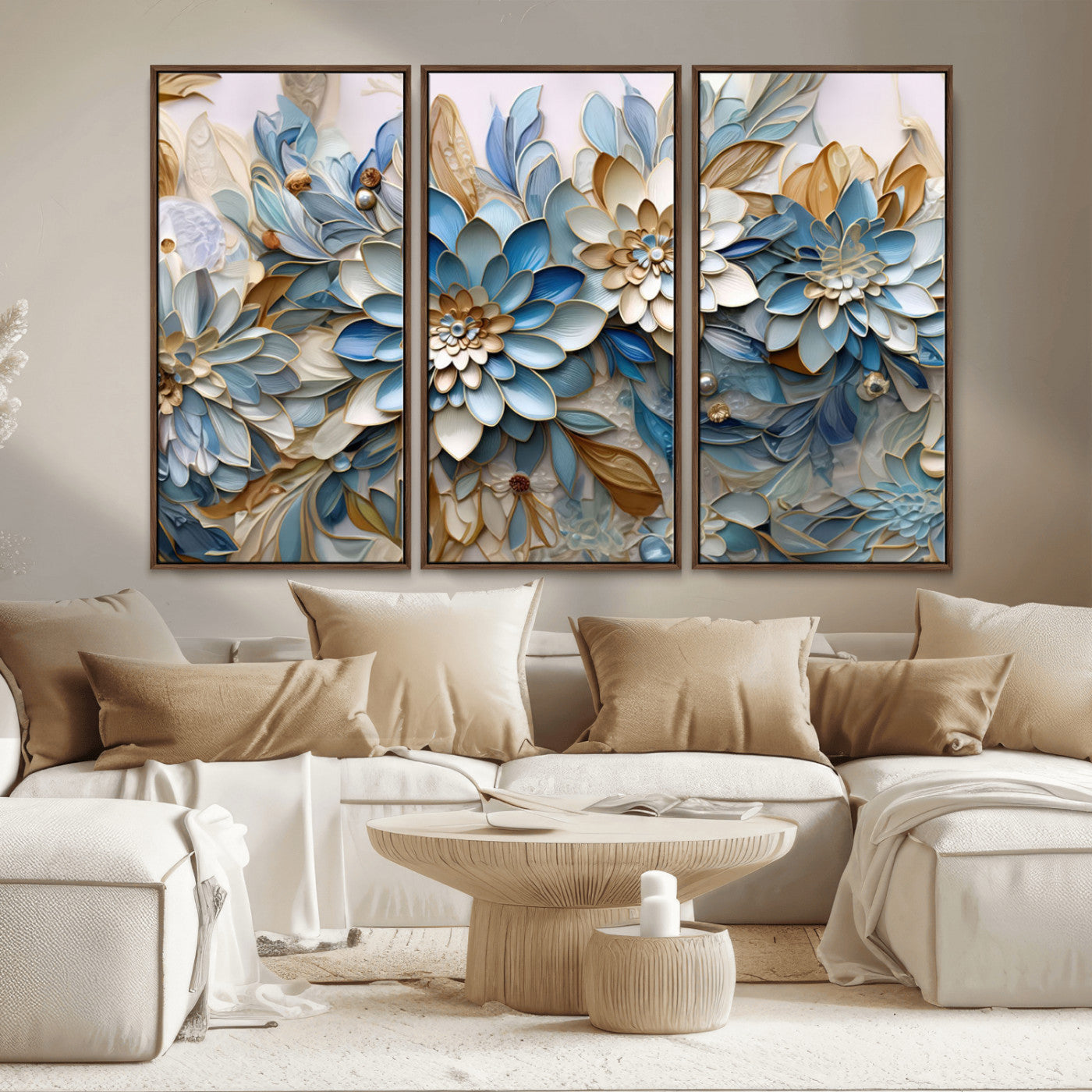 MGV-FC-48X32-3P - Blu Abstract Flower Wall Art Canvas Print