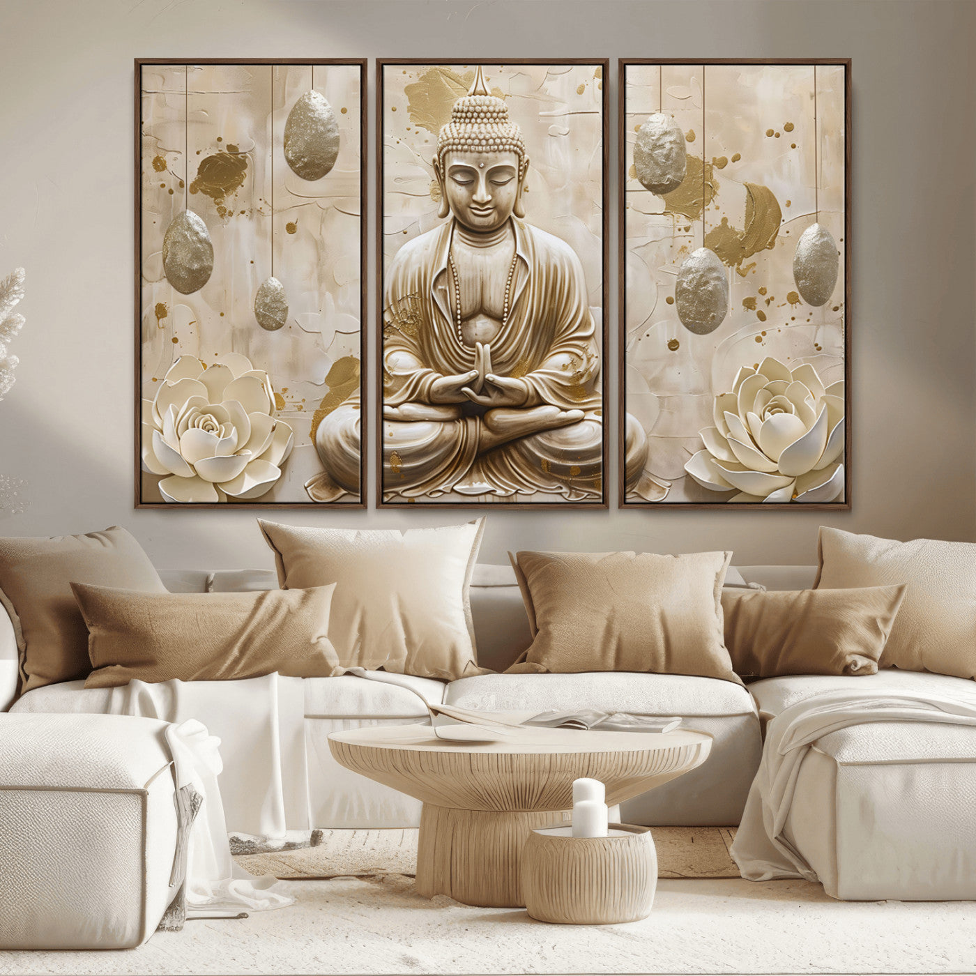 MGV-FC-48X32-3P - Serene Buddha Wall Art | Yoga Room Decor and Meditation Wall Art Print | Framed and Ready to Hang
