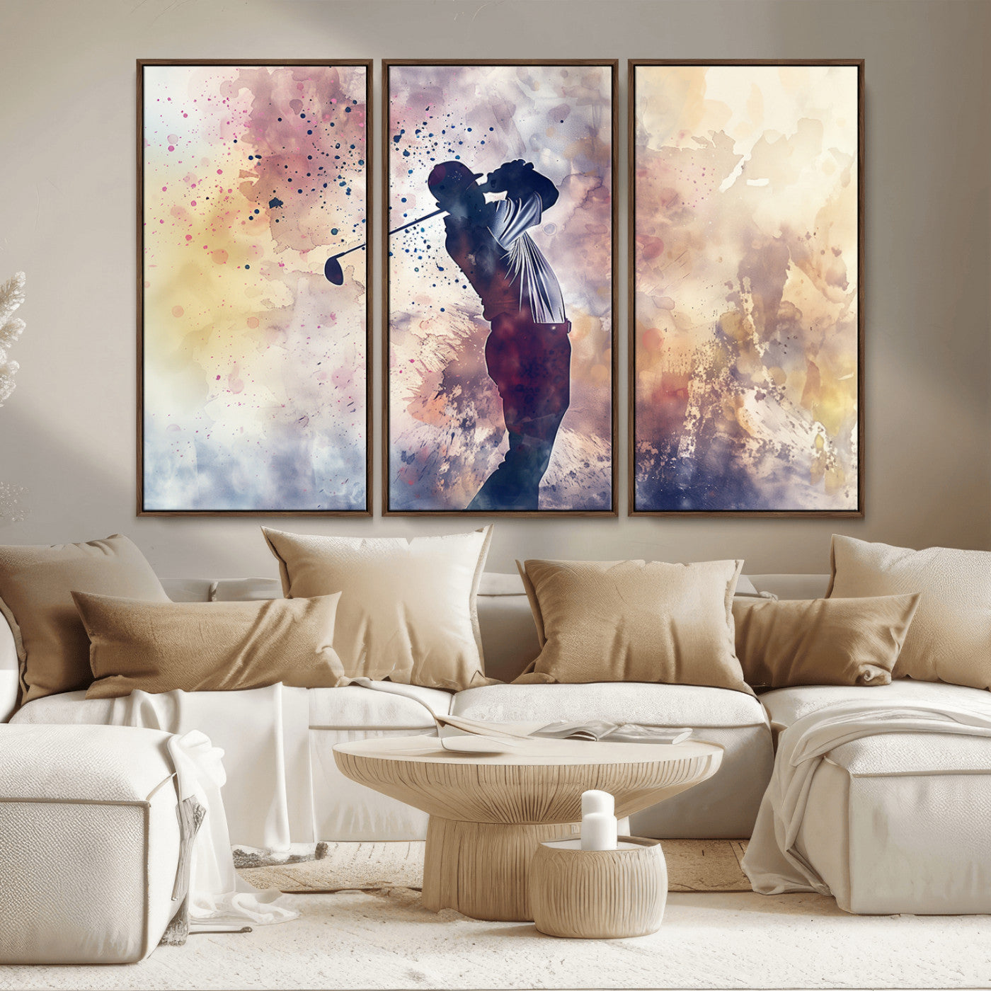 MGV-FC-48X32-3P - Abstract Watercolor Golf Player Wall Art Canvas Print