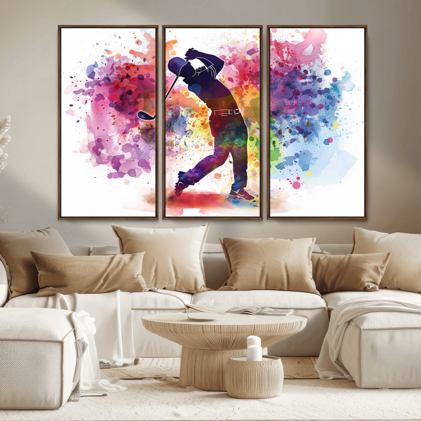 MGV-FC-48X32-3P - Colorful Golfer Swing Wall Art Canvas Print - Ready to Hang, Framed Sports Decor