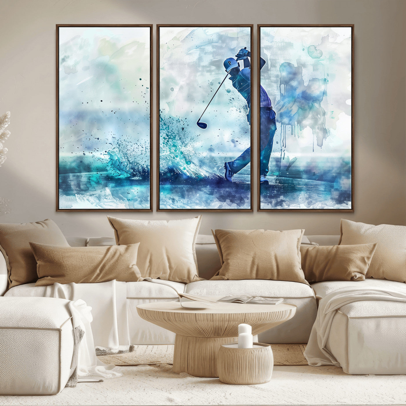 MGV-FC-48X32-3P - Golf Swing Wall Art Canvas Print - Sports-Inspired Watercolor Decor - Ready to Hang