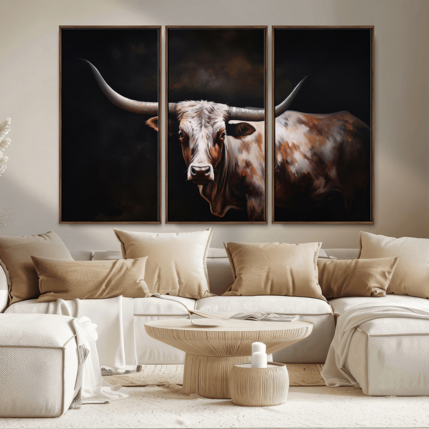 82543-MGV-CV-36X24-Texas Longhorn Wall Art Canvas Print | Western Ranch Decor | Bold Rustic Cattle Artwork | Ready to