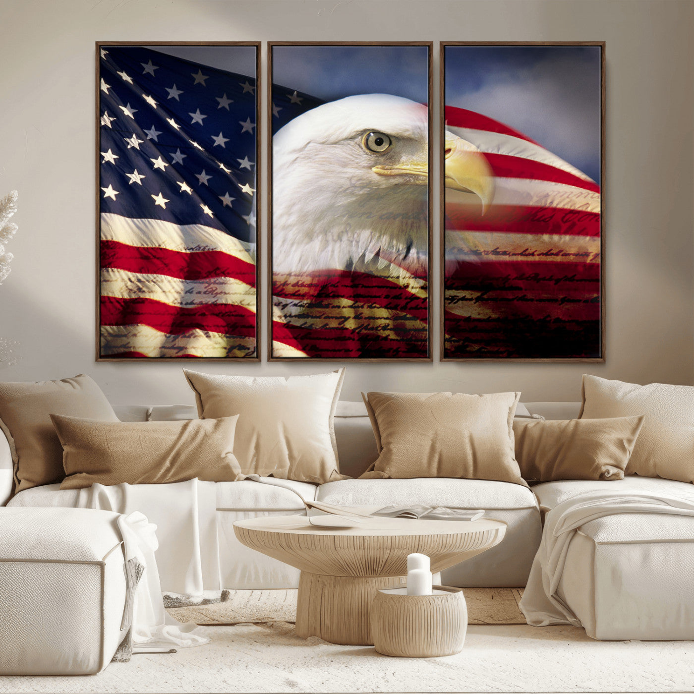 MGV-FC-48X32-3P - American Flag Eagle Symbol Wall Art, American Flag Eagle Wall Art Canvas Print