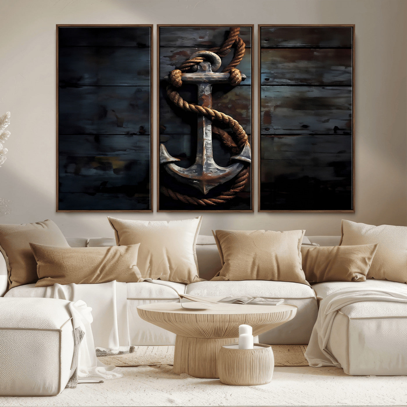 MGV-FC-48X32-3P - 3 Panel Grunge Abstract Anchor Wall Art Canvas Print Set