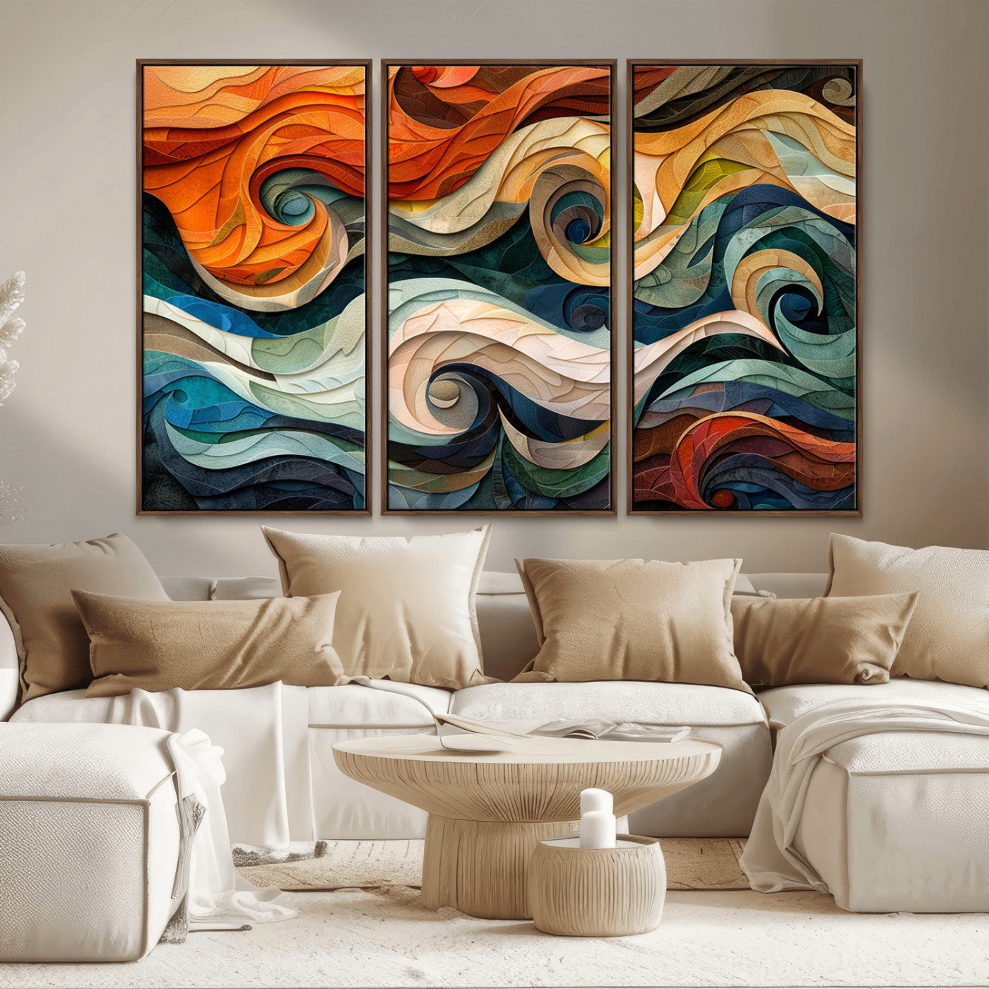 MGV-FC-48X32-3P - Abstract Wave Wall Art | Ready to Hang Framed Canvas Print | Vibrant Home Decor for Modern Spaces