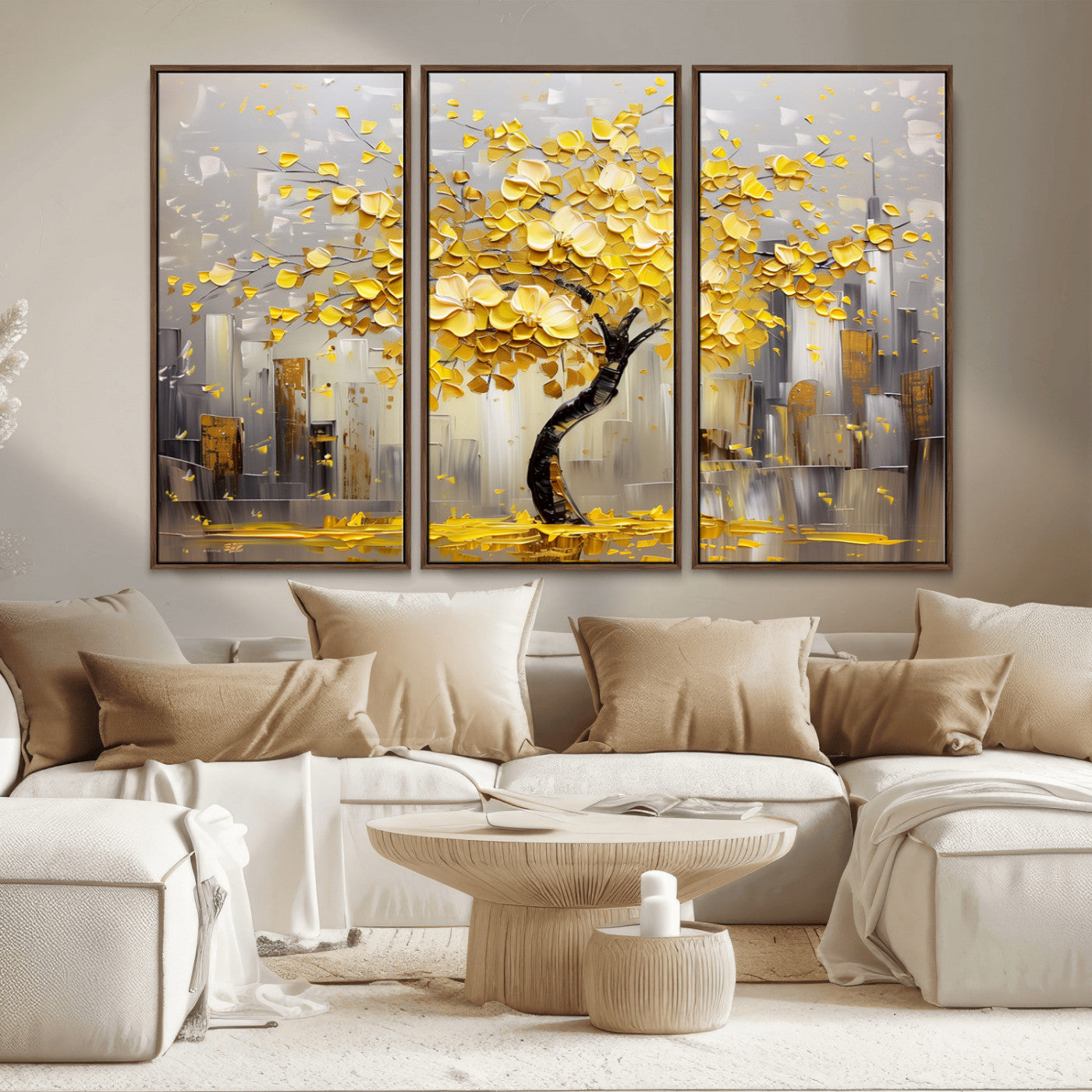 -Golden Tree Canvas Print | Abstract Wall Art for Modern Homes | Ready to Hang Framed Artwork