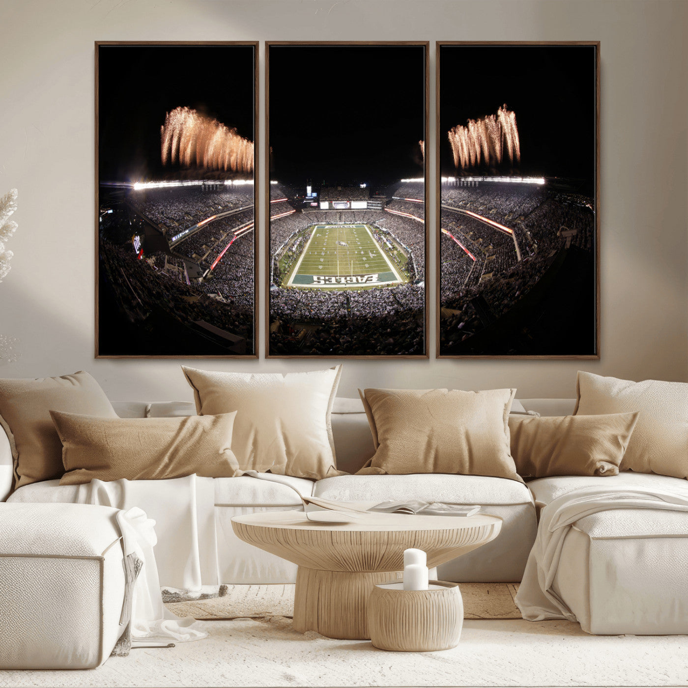 48893-MGV-CV-36X24-Eagles Field Stadium Wall Art - Lincoln Financial Field Fireworks Game Triple Canvas Wall Art -