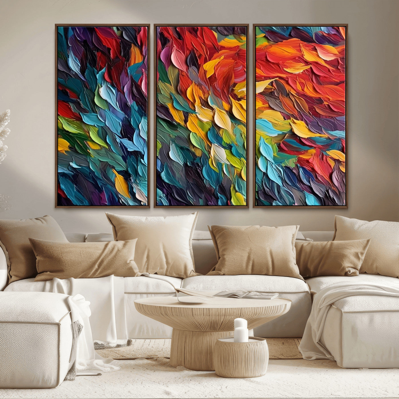 -Vibrant Abstract Leaf Wall Art Canvas Print | Bold Colorful Canvas for Living Room or Office | Ready