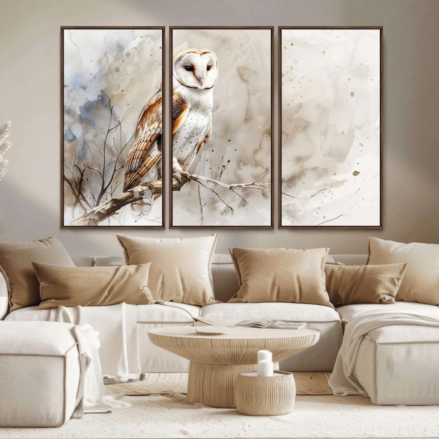 MGV-FC-48X32-3P - Barn Owl Wall Art | Watercolor Canvas Print | Perfect for Farmhouse Wall Decor | Ready to Hang