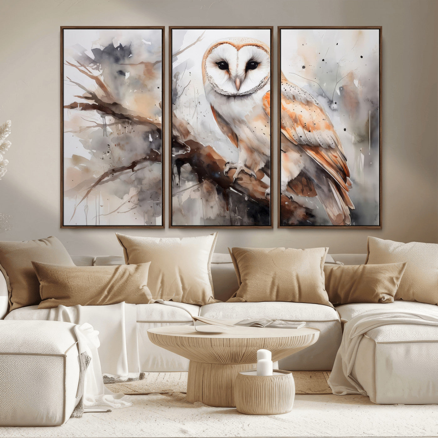 MGV-FC-48X32-3P - Barn Owl Wall Art | Watercolor Barn Owl Canvas Print | Perfect for Farmhouse Wall Decor | Ready to