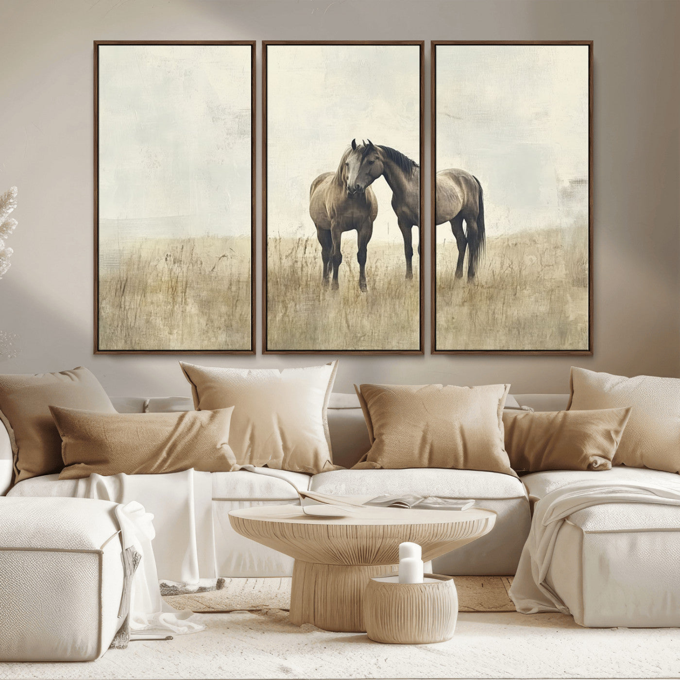 MGV-FC-48X32-3P - Chines Style Grunge Horses Wall Art Canvas Print
