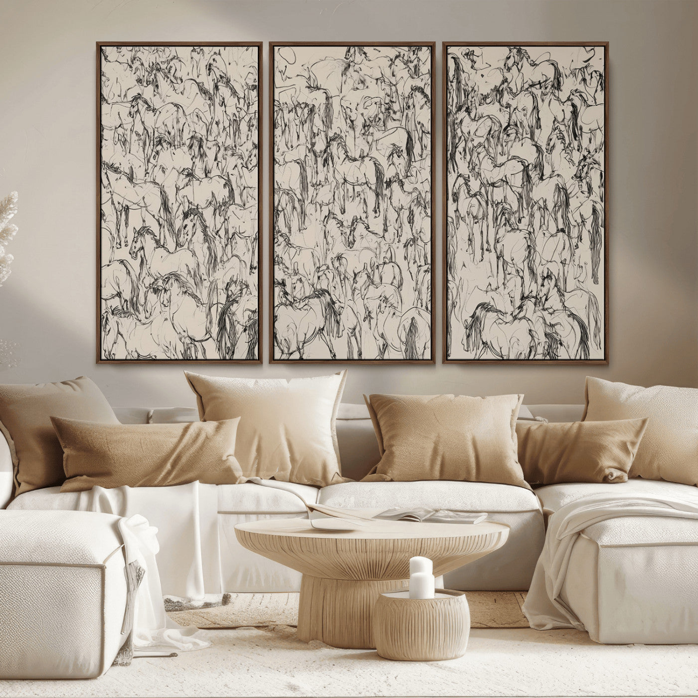 MGV-FC-48X32-3P - Abstract Horse Sketch Wall Art | Ready to Hang and Framed | Farmhouse Wall Decor for Living Room or