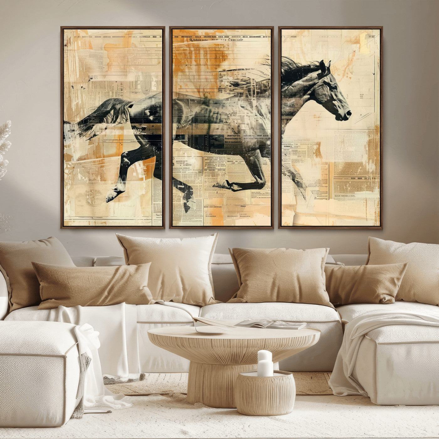MGV-FC-48X32-3P - Chines Style Running Horse Western Wall Art | Farmhouse Wall Decor | Ready to Hang Framed Canvas