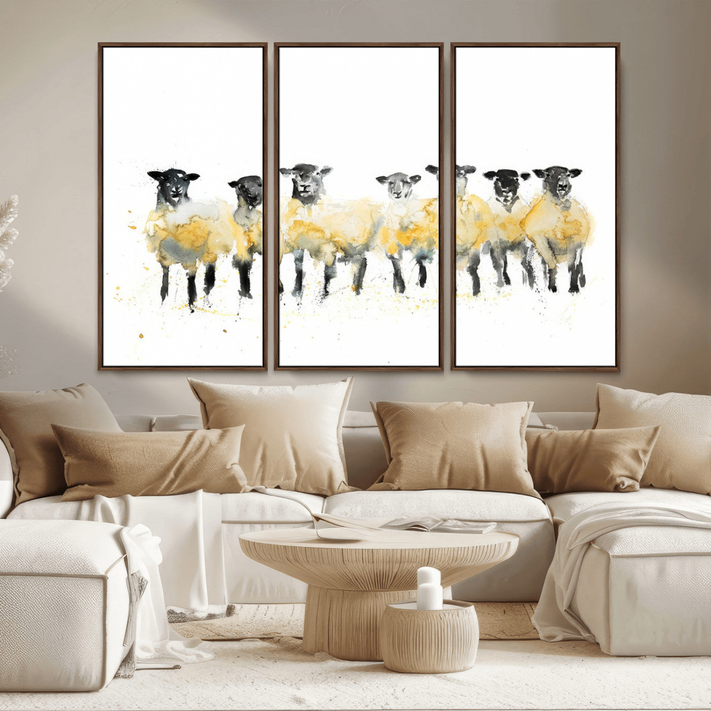 MGV-FC-48X32-3P - Farmhouse Wall Art Sheep Print | Ready to Hang Framed Canvas | Rustic Barn Decor