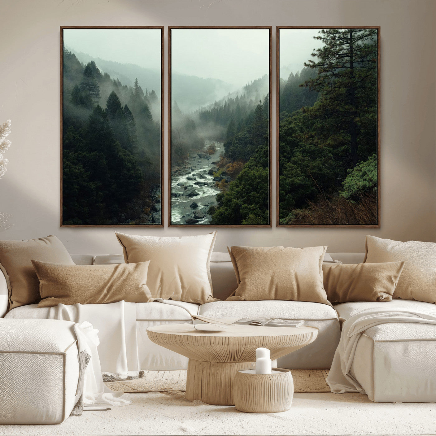 MGV-FC-48X32-3P - Misty Forest Wall Art | Ready to Hang and Framed | Tranquil Nature Landscape for Living Room or